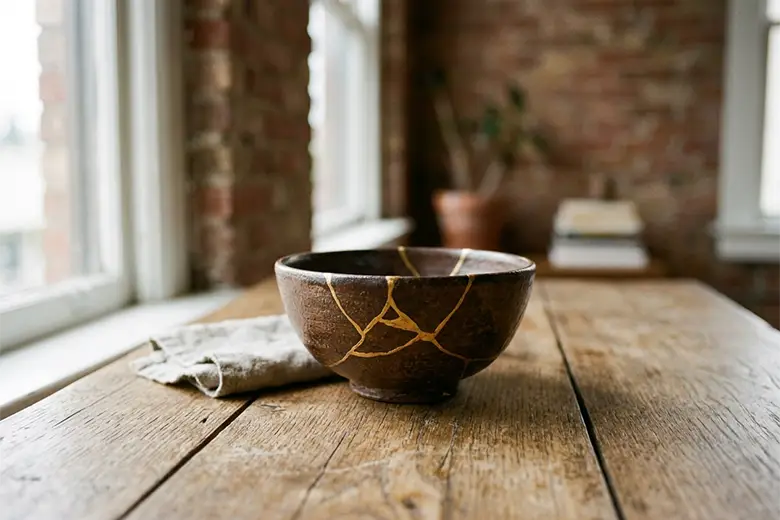 My WordPress Site Was Hacked A ceramic bowl repaired in the Japanese kintsugi style, its cracks filled with gold