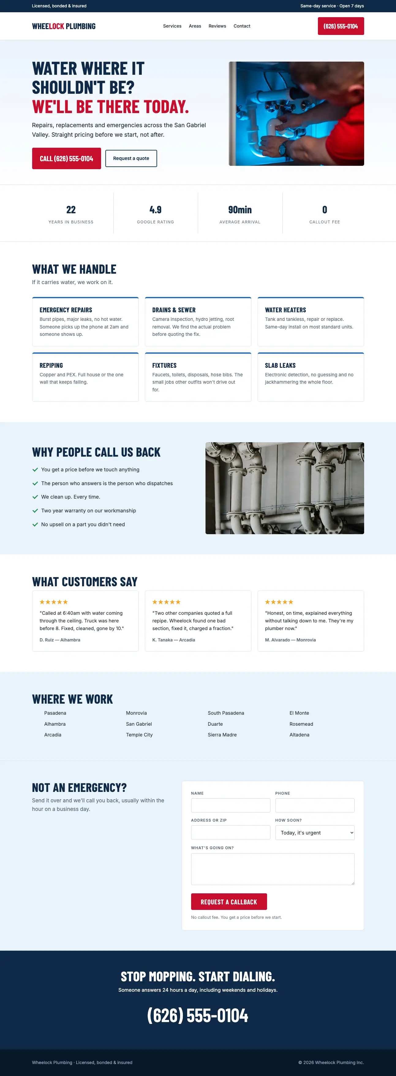 Example website for a plumbing business
