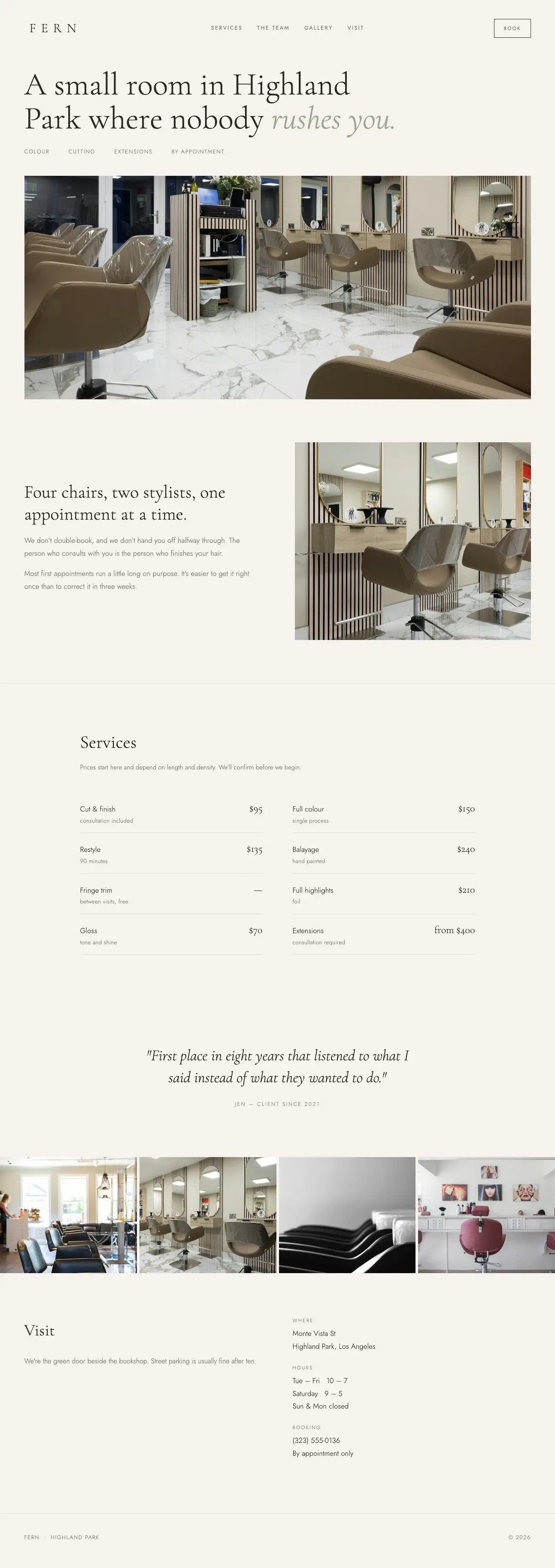 Example website for a hair salon